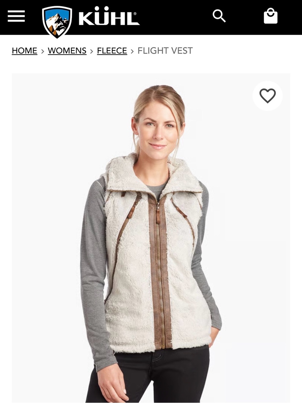Kuhl Women’s Cream Fleece Flight Vest with Tan Trim